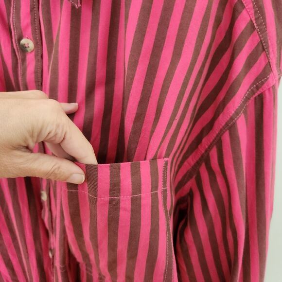 We The Free People Freddie Striped Shirt Size Large Womens Buttonup Oversized - Picture 4 of 10